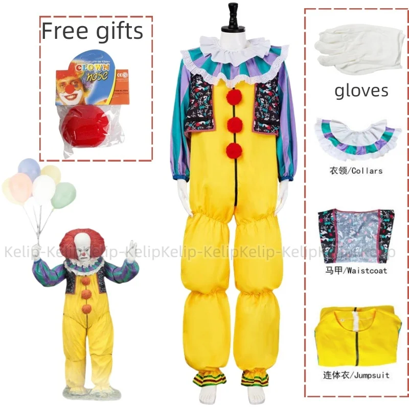 Stephen King's It Pennywise Cosplay Costume Clown Yellowe Joker Evil Horror Terror Halloween Coat Outwear Fancy Christmas Suit