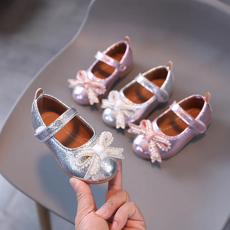 

Autumn Little Girls Shiny Pearl Leather Shoes Spring Fashion Kids Cute Bow Princess Shoes Children's Soft Bottom Dance Shoes H73