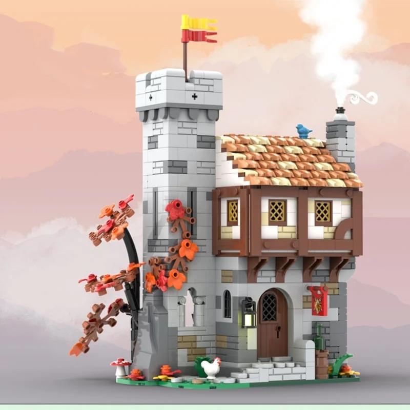 867pcs MOC Guarded Inn Castle Medieval Fortress Model Building Blocks Module Diorama Figure Ship Robot Aircraft Train Toy Gift
