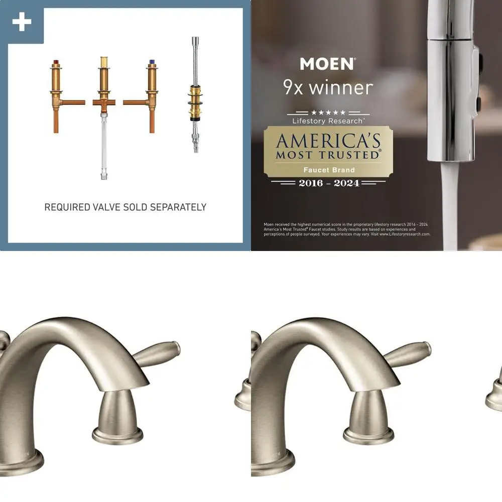 

Nickel Roman Tub Faucet Trim Kit with Single Function Shower, Two-Handle Deck Mount, T924BN
