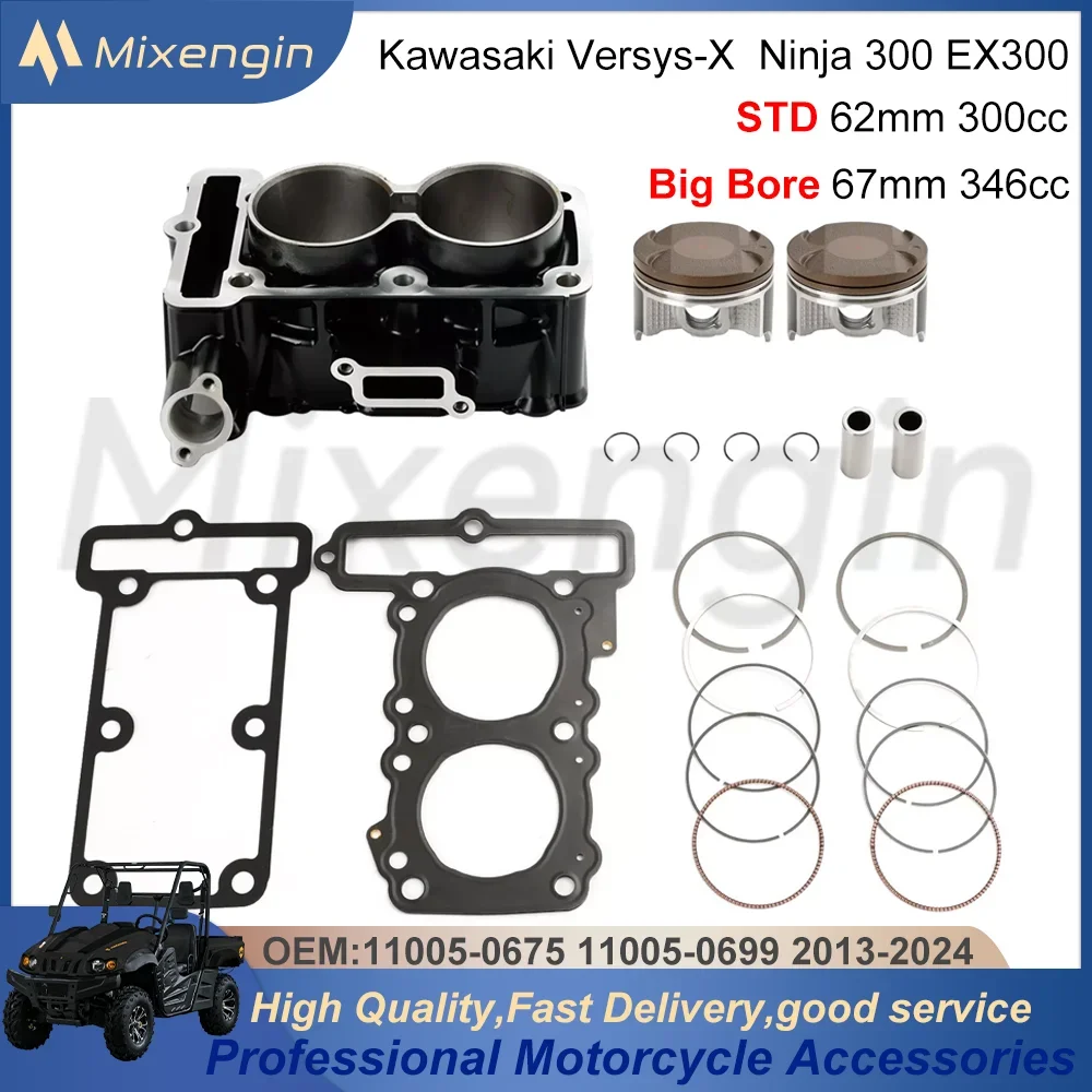 

STD 62mm 300cc Big Bore 67mm 346cc for Kawasaki EX300 Ninja 300 ABS 11005-0675 13-24 Cylinder piston gasket Rebuild Overhaul Kit