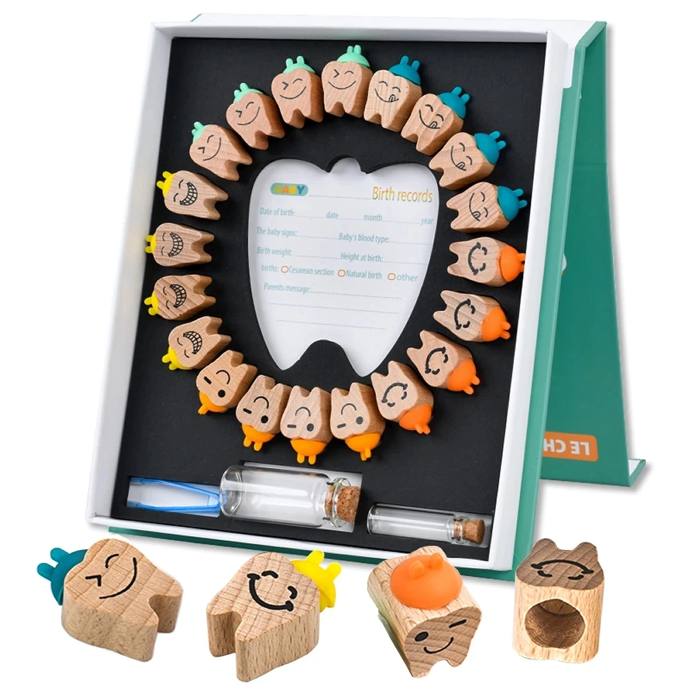 Caja de madera para dientes de bebé, organizador de dientes de leche en inglés y español, colección de recuerdos para niños, regalos para niños