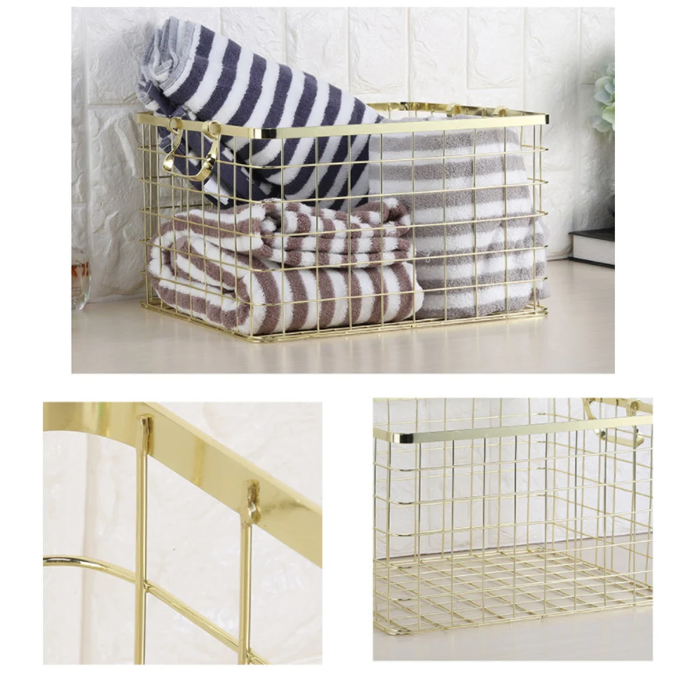 

1pc Iron Storage Baskets Corrosion Resistant Laundry Hamper with Handles Household Organizer Multi Purpose for Home