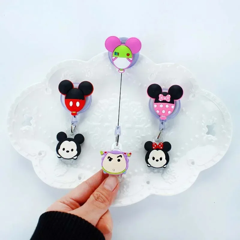 Cute Stitch Mickey Minnie Silicone Credit Card Holder Women Men Kid Student Retractable Badge Reel ID Name Bus Card Badge Holder