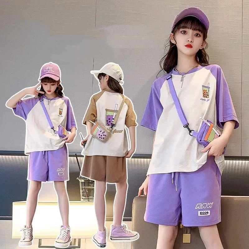 

Girls Summer T-Shirt Short-Sleeved Suit Korean Version of the New Casual Summer Sports Children's Short-Sleeved Shorts Two-Piece
