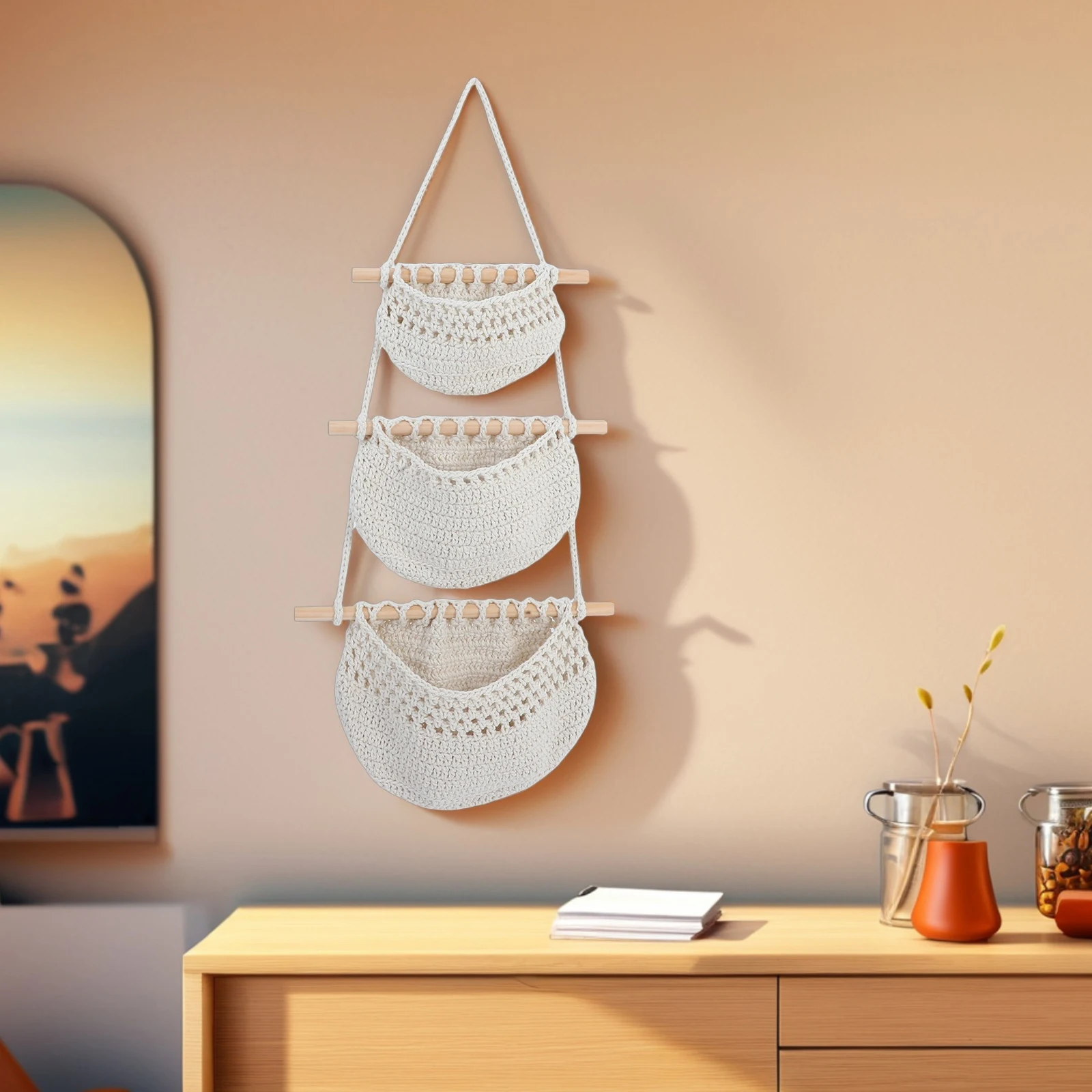 

Fruit Hanging Basket Decorative Storage Vegetable Baskets Hollow Design Long Lasting Kitchen Living Room Cafe Household Storage