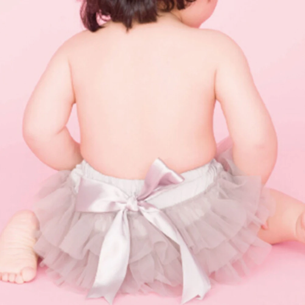 

Gray Tutu Baby Girls Birthday Photoshoot Costume Soft Headdress Tulle Layers Baby Pants Elastic Waist Toddler Dress