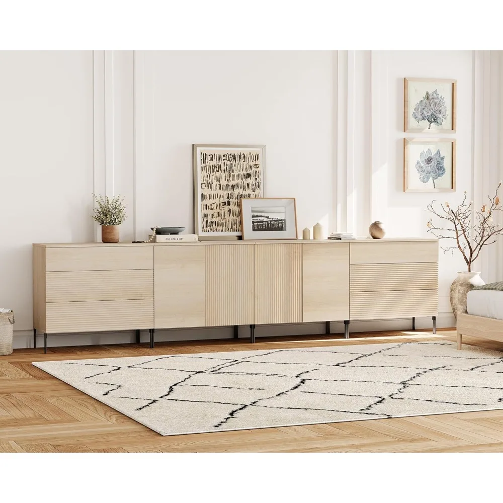 

Fluted Dresser with 9 Drawers and 4 Doors Cabinet, Large 126 Wide Chest of Drawer with Storage, Modern Dresser TV Stand.