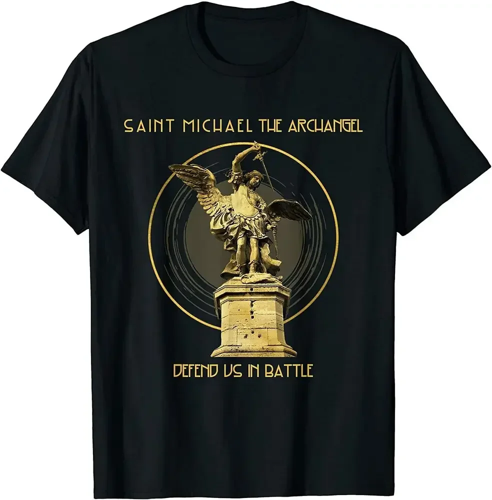 Saint Michael l'arcangelo Defend Us preghiera cattolica t-shirt Tees alta qualità 100% cotone manica corta