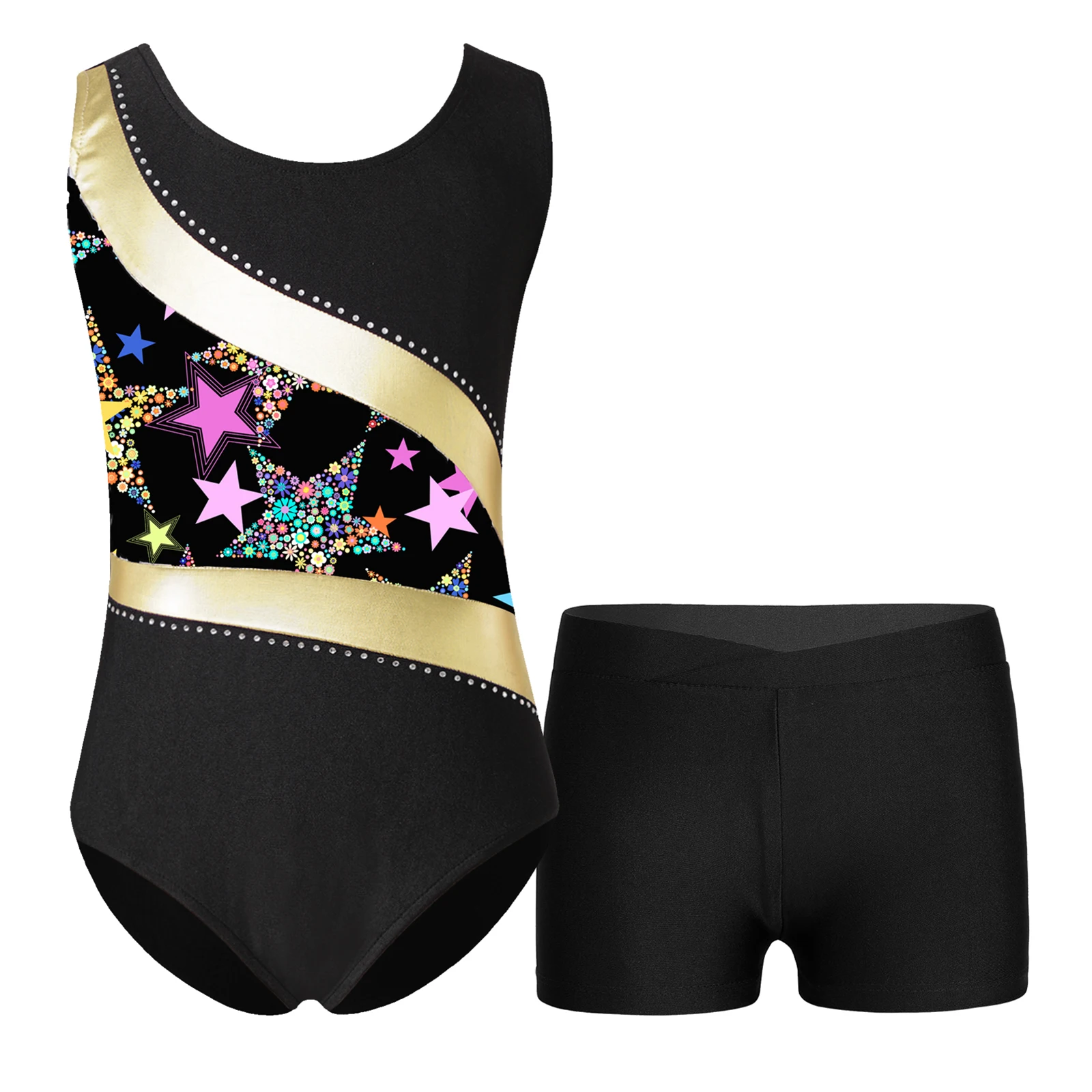 Kids Girls Ballet Dance Leotard Sportswear Swimwear Sleeveless Gymnastic Bodysuit with Shorts Skating Stage Performace Dancewear