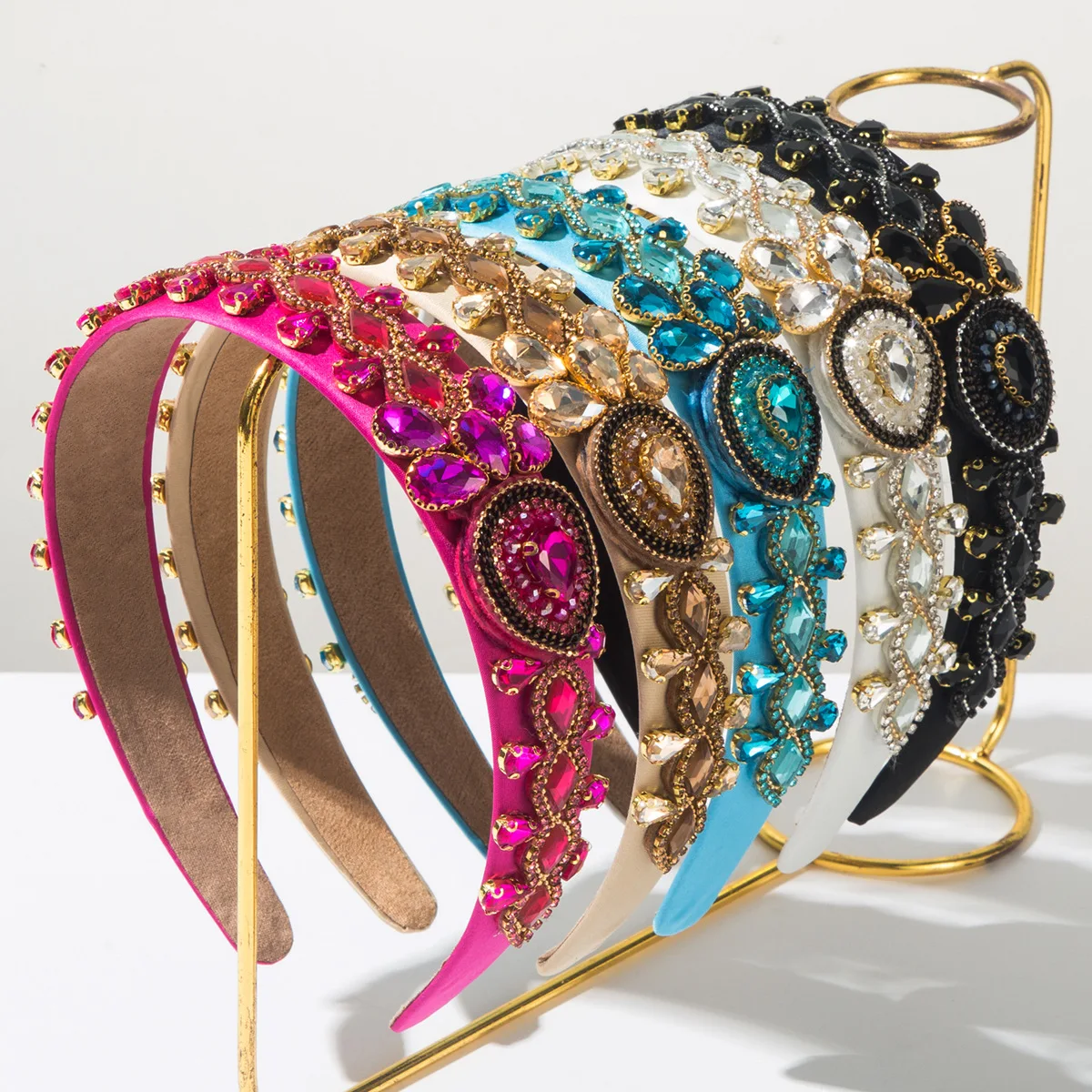 

European and American New Colored Glass-inlaid Diamond Retro Banquet Headband Hair Accessories