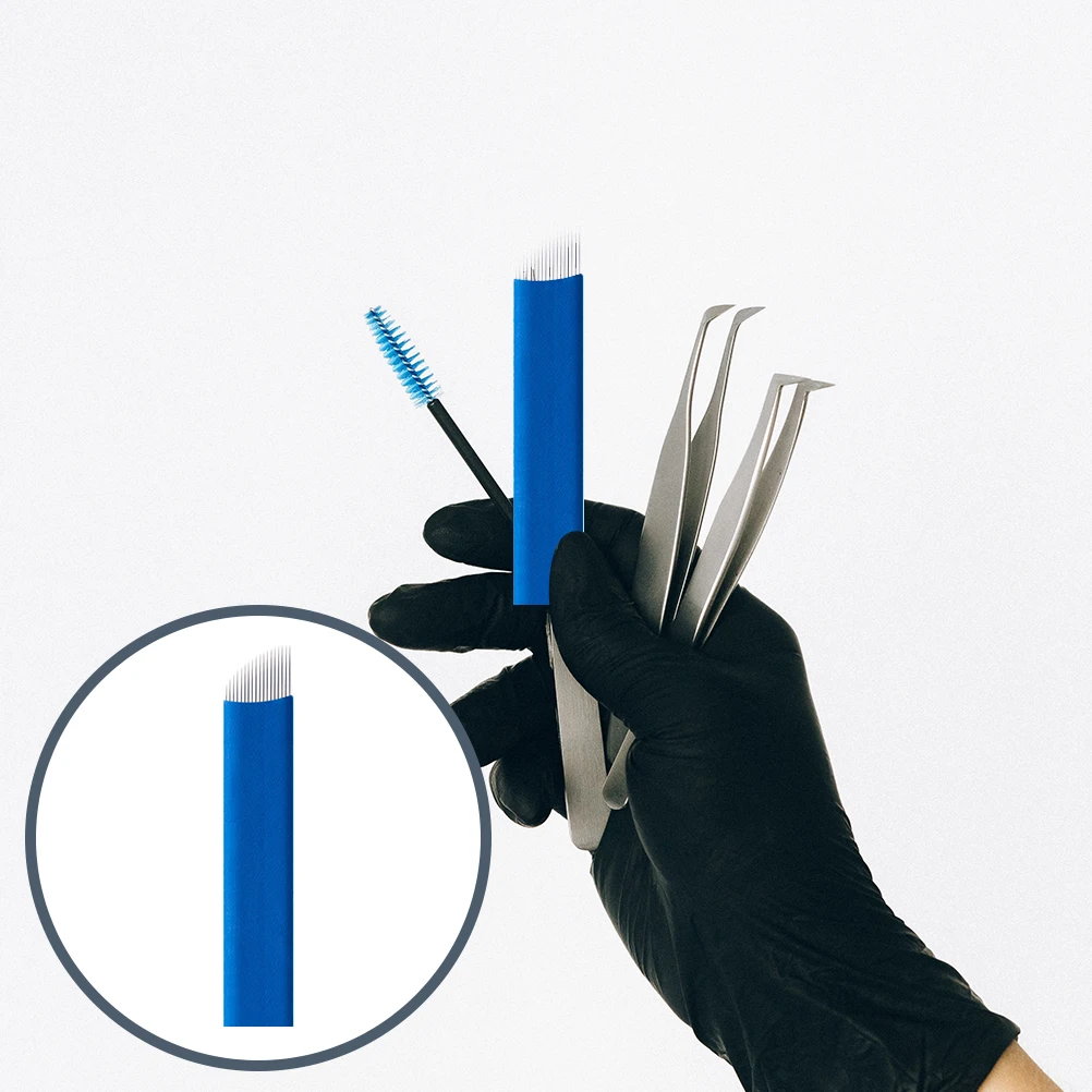 

30pcs Blue Microblading Needles Superior Quality Stainless Steel Professional Eyebrow Tattoo Blades Safe Durable Practical Gift
