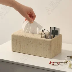 Imitation Marble Texture Resin Tissue Box Living Room Multifunctional Storage Paper Towel Holder Home Decor Manual Polishing