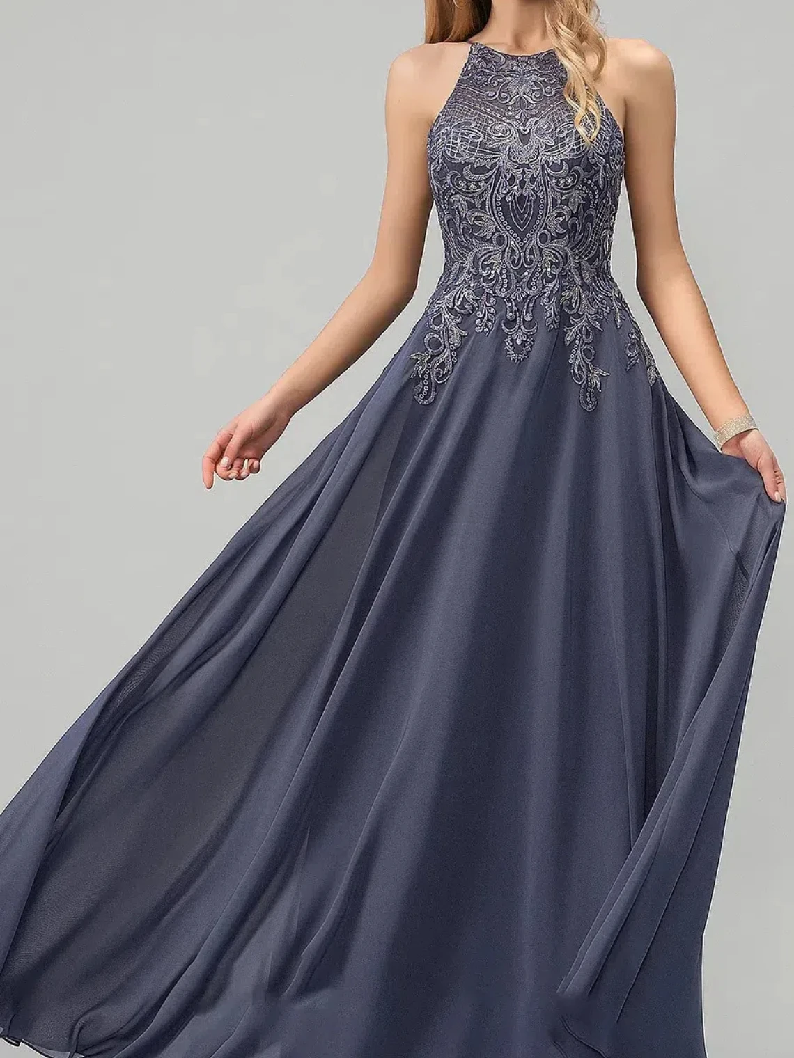 Elegant A-Line Prom Evening Dress Sleeveless Halter Neck Sequin Appliques Chiffon Floor-Length Formal Gown 2025 Free Customized