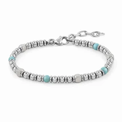 Runda Men's Stainless Steel Bracelet with Turquoises Natural Stone 3mm Adjustable Size 22cm Handmade Charm Bead Bracelet for Men