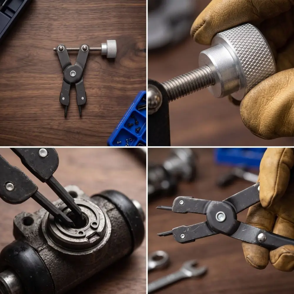 Adjustable Screw Brake Cylinder Retainer Remover Knurled Knob Fork Tip Brake Retainer Spring Removal Pliers Heavy Duty