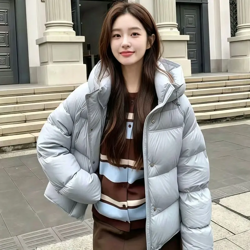 Cloud-Print Puffer Jacket Loose Hooded Women Down Jacket Winter Clothing Thickened Warm Short Coat Versatile Long-Sleeve Tops