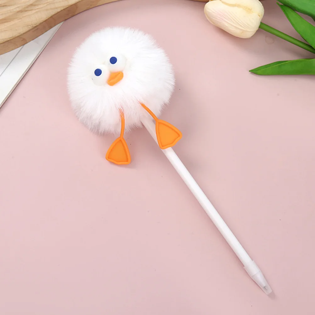 3pcs Adorable Duck Pom Pom Ballpoint Pens Writing Pens For Students Office Smooth Gel Ink Creative Journaling