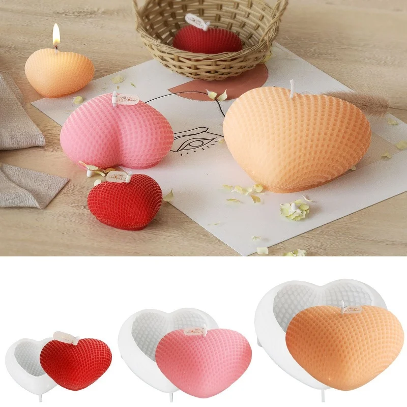 Frosted Grid Woven Heart-Shaped Candle Silicone Mold DIY Gypsum Aromatherapy Candle Holder Decorative Ornament Resin Mold Crafts