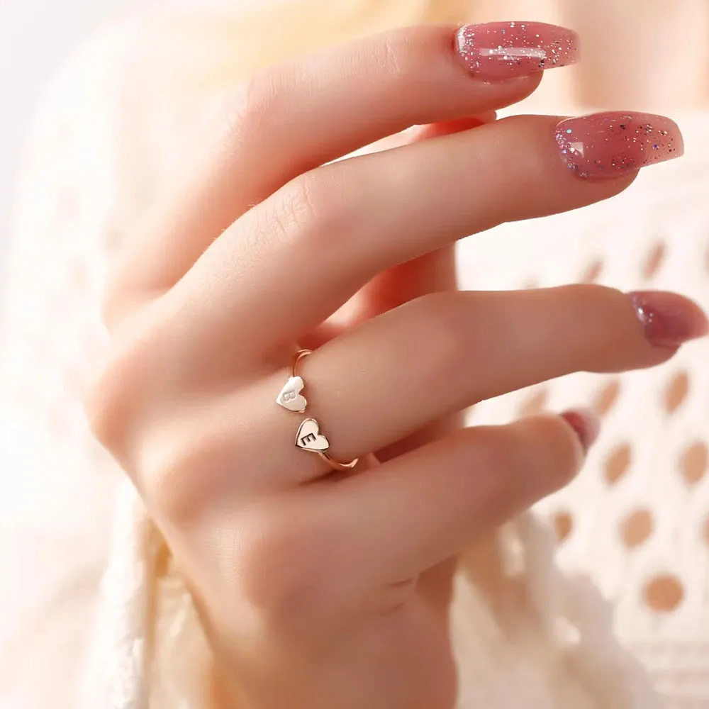 COOLTIME 사용자 정의 하트 초기 반지 스테인레스 스틸 맞춤형 새겨진 문자 번호 커플 반지 보석 선물 새로운