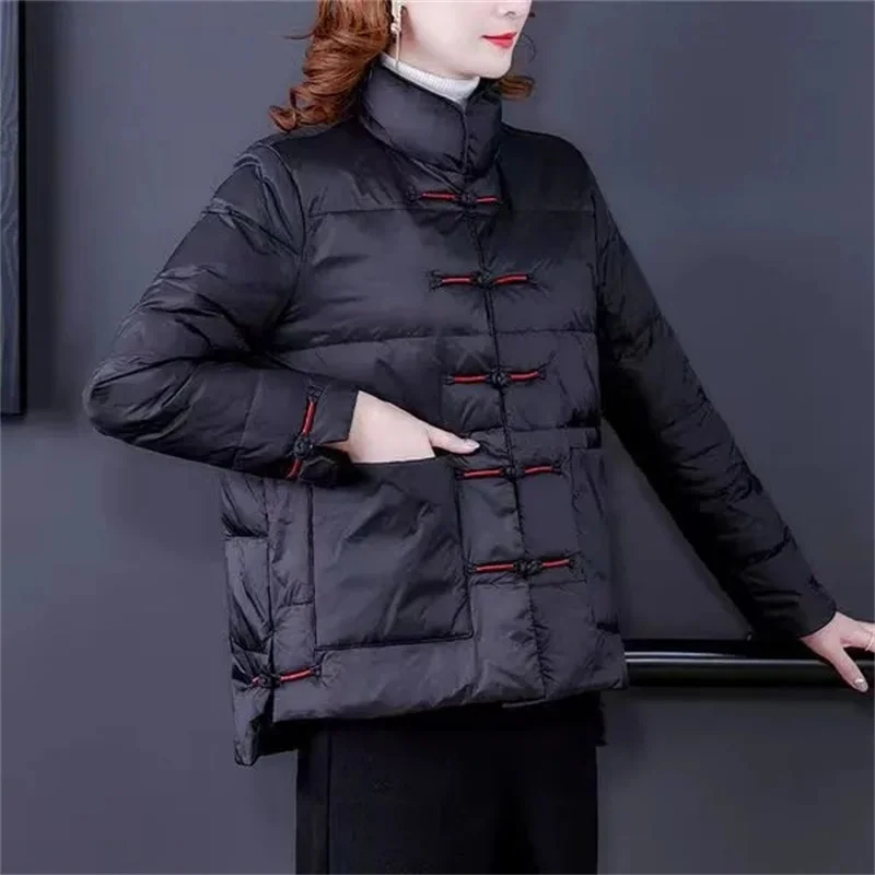 Fashion Women Lightweight Short Buckle Down Cotton Coat Overcoat Autumn Winter Jacket 2024 Female Casual Warm Parkas Outerwear