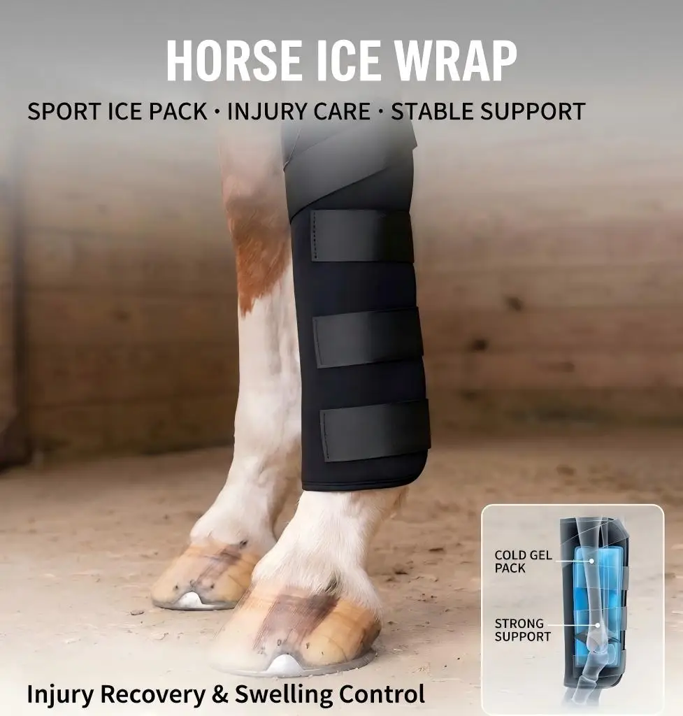 馬用アイスラップ-馬用冷却療法レッグブーツ-取り外し可能なジェルアイスパック-腫れ軽減-怪我回復-術後-レース後-トランスポータブル