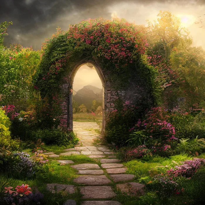 Fondos de fotografía de flores para jardín con arco de flores mágicas de Johnson Spring, fondos de estudio de fotografía con impresión por ordenador de alta calidad