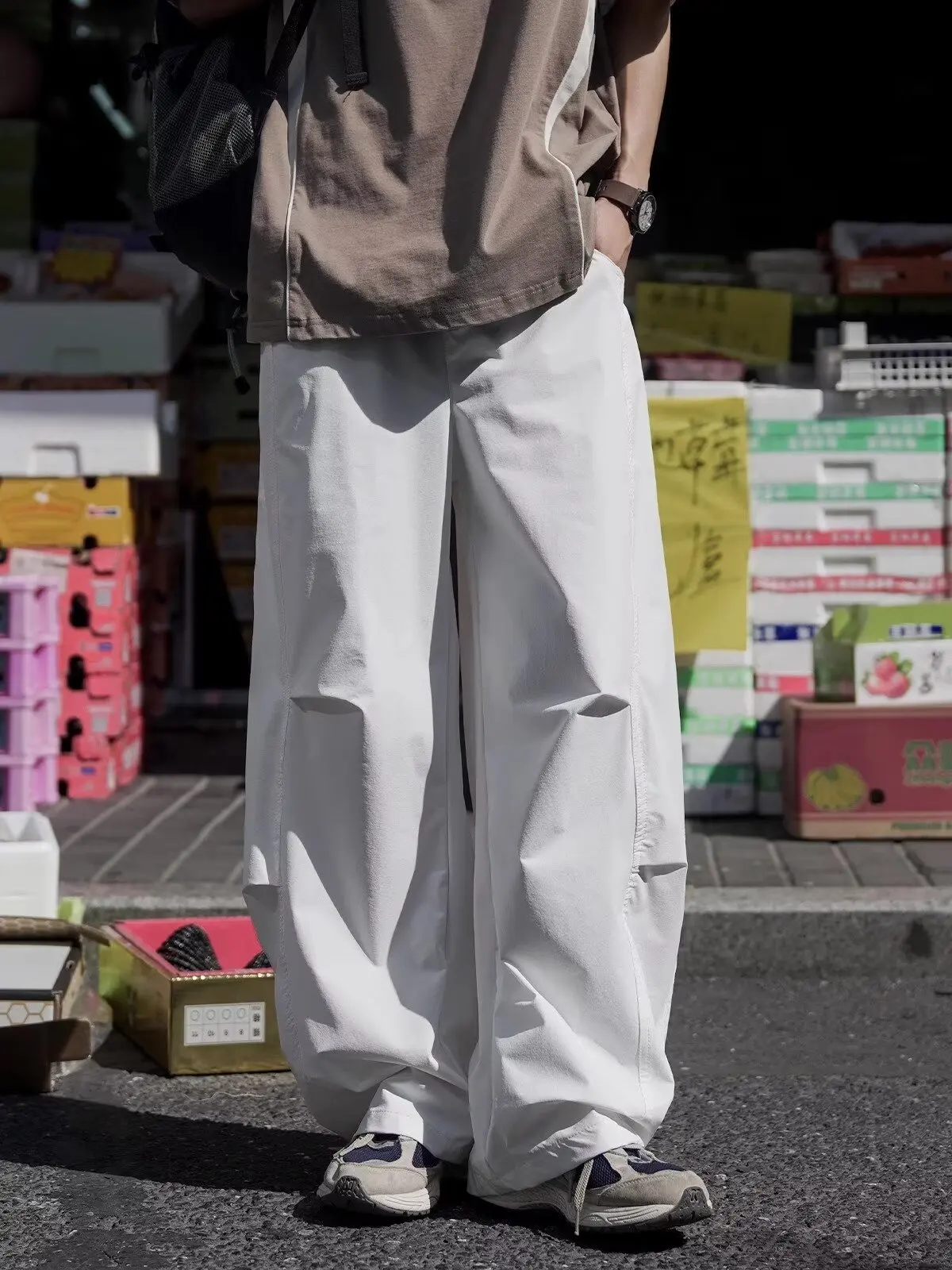 

Японские брюки Sle Qui Dry в стиле ретро, мужские летние тонкие брюки с парашютом, прямые повседневные длинные брюки в американском сложенном стиле