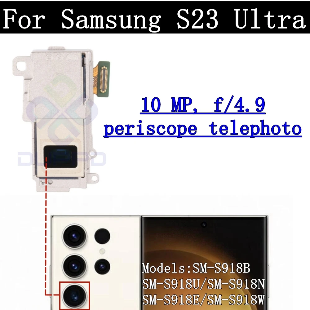 Rear Camera Module Flex Cable for Samsung Galaxy S23 Ultra, Front Selfie, Small Facing, Main Back Camera Frame, Glass Lens