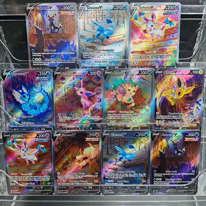 Tarjeta PTCG Pokémon Eeveelution Vaporeon DIY versión en inglés Eeveelution colorido Flash texturizado brillante tarjetas de juego de colección regalo