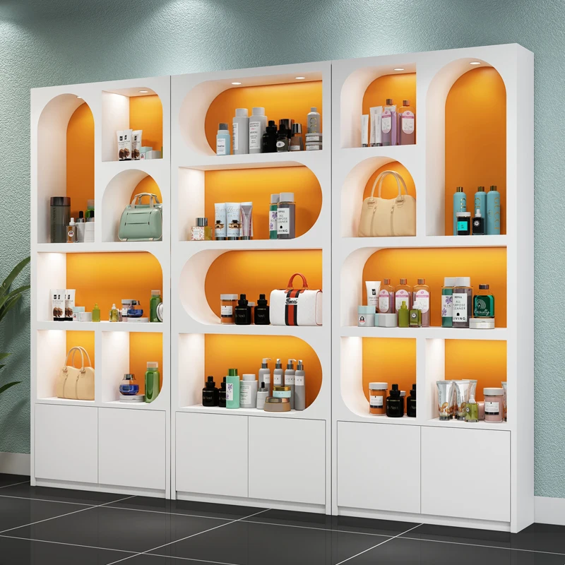 Cosmetics display cabinet with light High-end makeup skin care cabinet beauty salon product display showcase