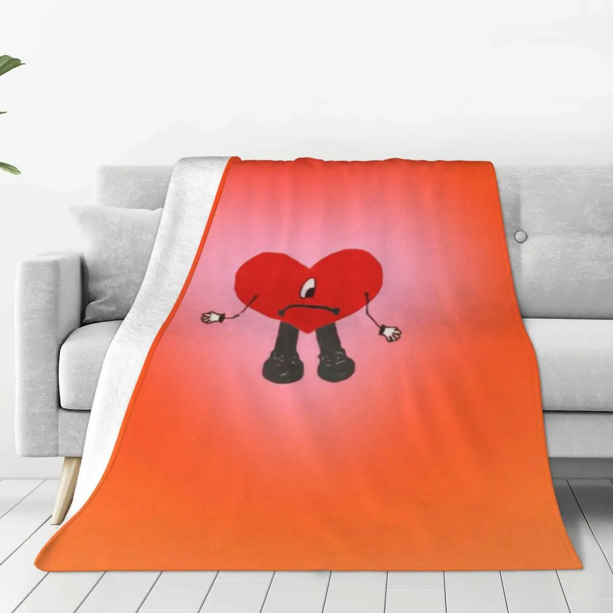 Custom Beach Heart Bad B-Bunny Blankets Warm Flannel Rock Band Throw Blanket for Bedding Travel Sofa