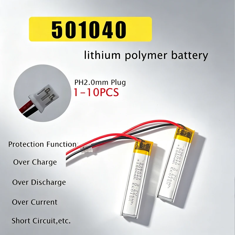 501040 180mAh 3.7V Li-Polymer Lithium Rechargeable Battery for Children's Bracelet Locator Beauty Instrument Electric Toothbrush