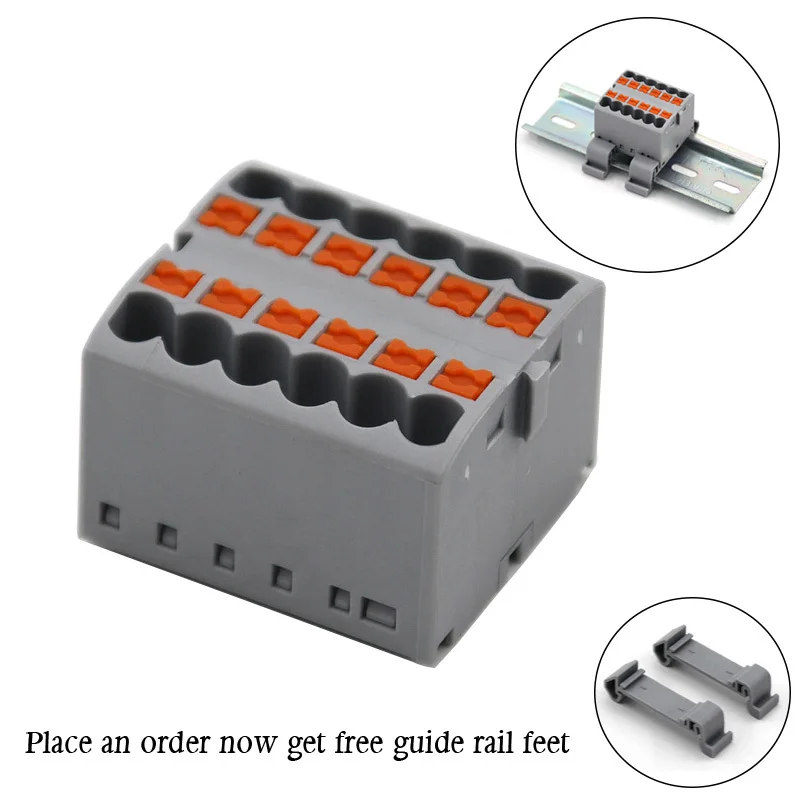 1PC Branching Terminal Blocks One In Multiple Out Wire Electrical Connectors Plug-in Spliceable Splitter Guide Rail Junction Box