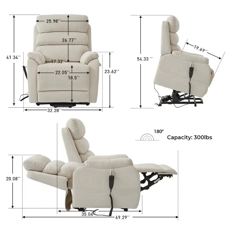 2025 Dual motor electric lift recliner with massage and heating functions, suitable for the elderly