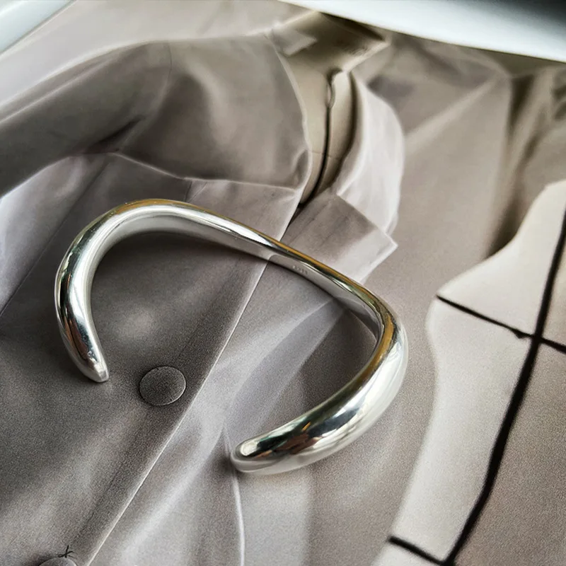 925 Sterling Silver Bangle Bracelet Simple Arc Geometric Polished Punk Stackable For Woman Girl Jewelry Gift Dropship Wholesale