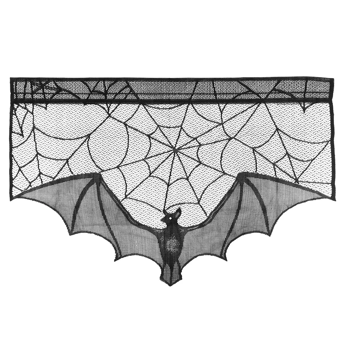 黒レース暖炉スカーフ、コウモリ、蜘蛛の巣布、ハロウィン装飾、マントル、ドア、窓、パーティー、ハロウィンデコレーション用