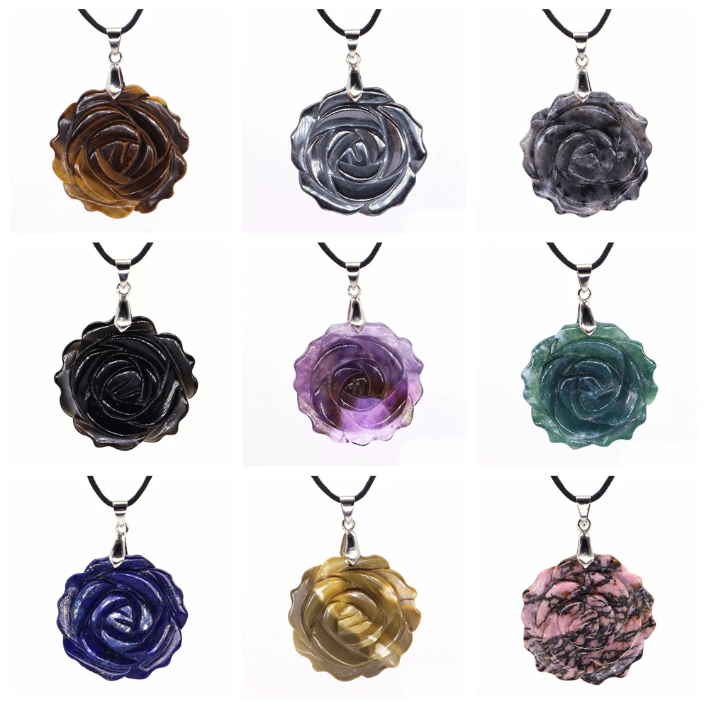 Ciondolo con pietre naturali da 33mm per collana con centro di fiori di rosa rotondi ametiste quarzo rosa Opalit Crystal Reiki Healing Jewelry