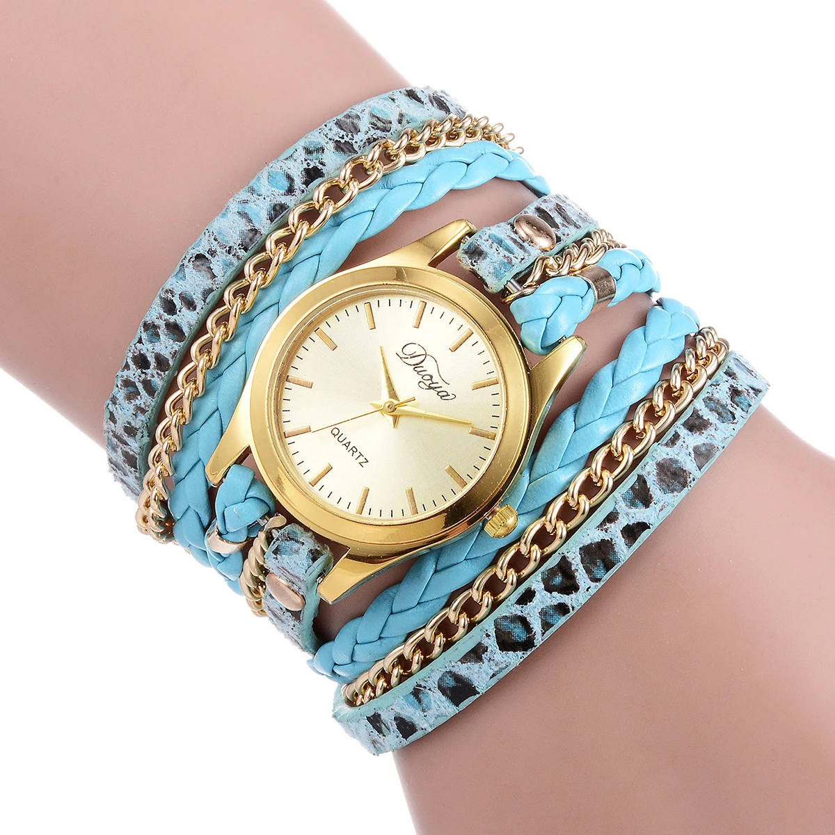 

Leopard Print Women Quartz Watches PU Bracelet Adjustable Buckle Mineral Glass 30m Waterproof Sky Blue