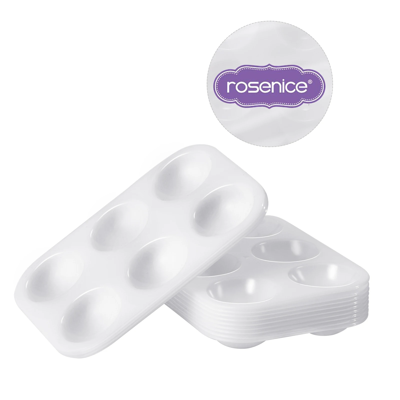 12pcs ROSENICEWhite Plastic Paint Palettes 6 Compartments Rectangular Watercolor Painting Tray for DIY Craft and Art Painting