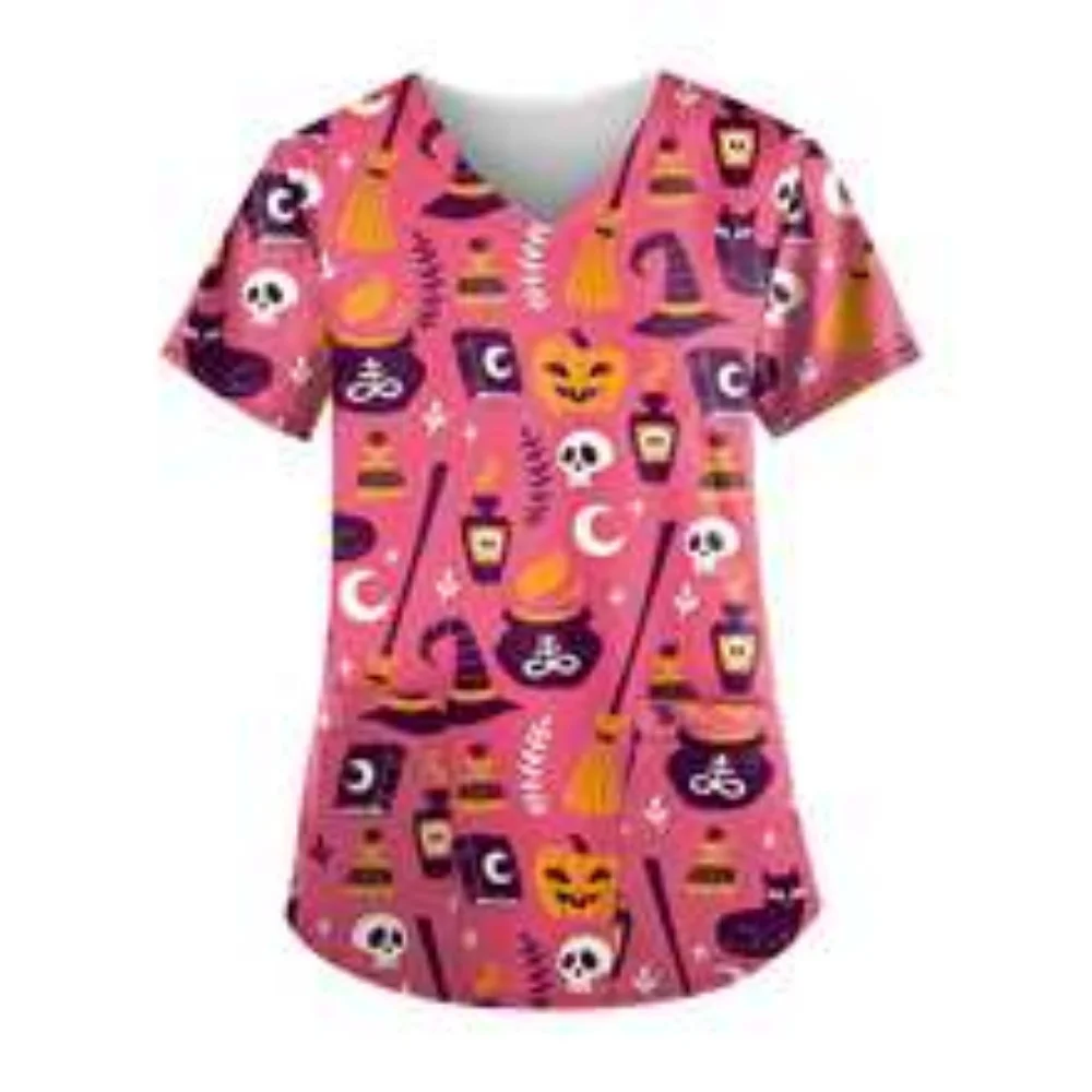 هالوين ممرضة تي شيرت قصير الأكمام التمريض الزي الطبي قمصان للجنسين تي شيرت فندق مستشفى طبيب العمليات فرك تي شيرت