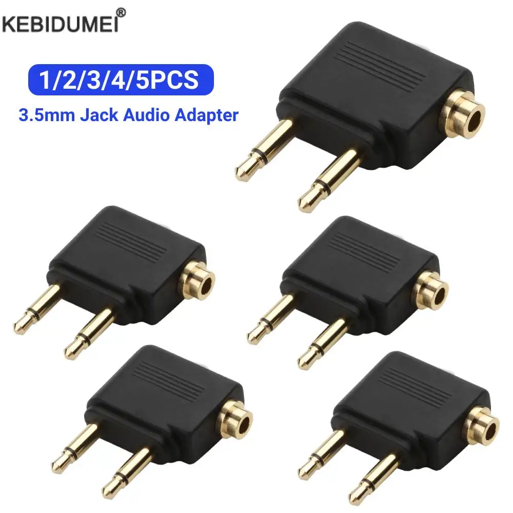 1-5PCS Audio Adapter 3.5mm Plug Jack Airline Airplane Earphone Headphone Audio Adapter for Airplane Travel Headphone Earphone