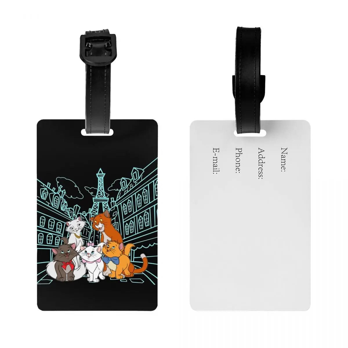 Aristocats Gatos Family Cartoon Bagagem Tag com cartão de nome, Privacidade Cover, ID Label for Travel Suitcase