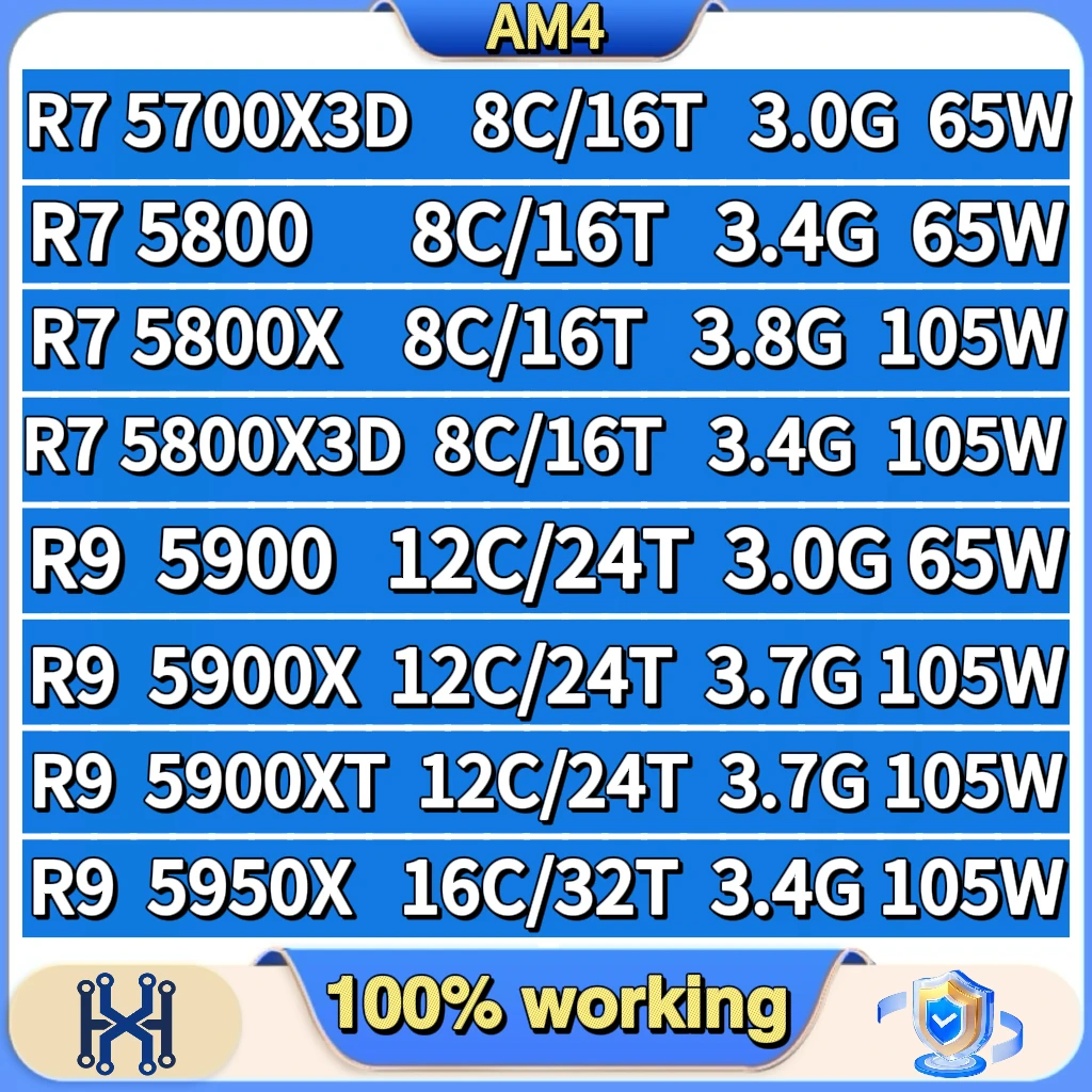 Ryzen 7 R7 5700X3D 5800 5800X 5800X3D Ryzen 9 R9 5900 5900X 5900XT 5950X لـ AM4