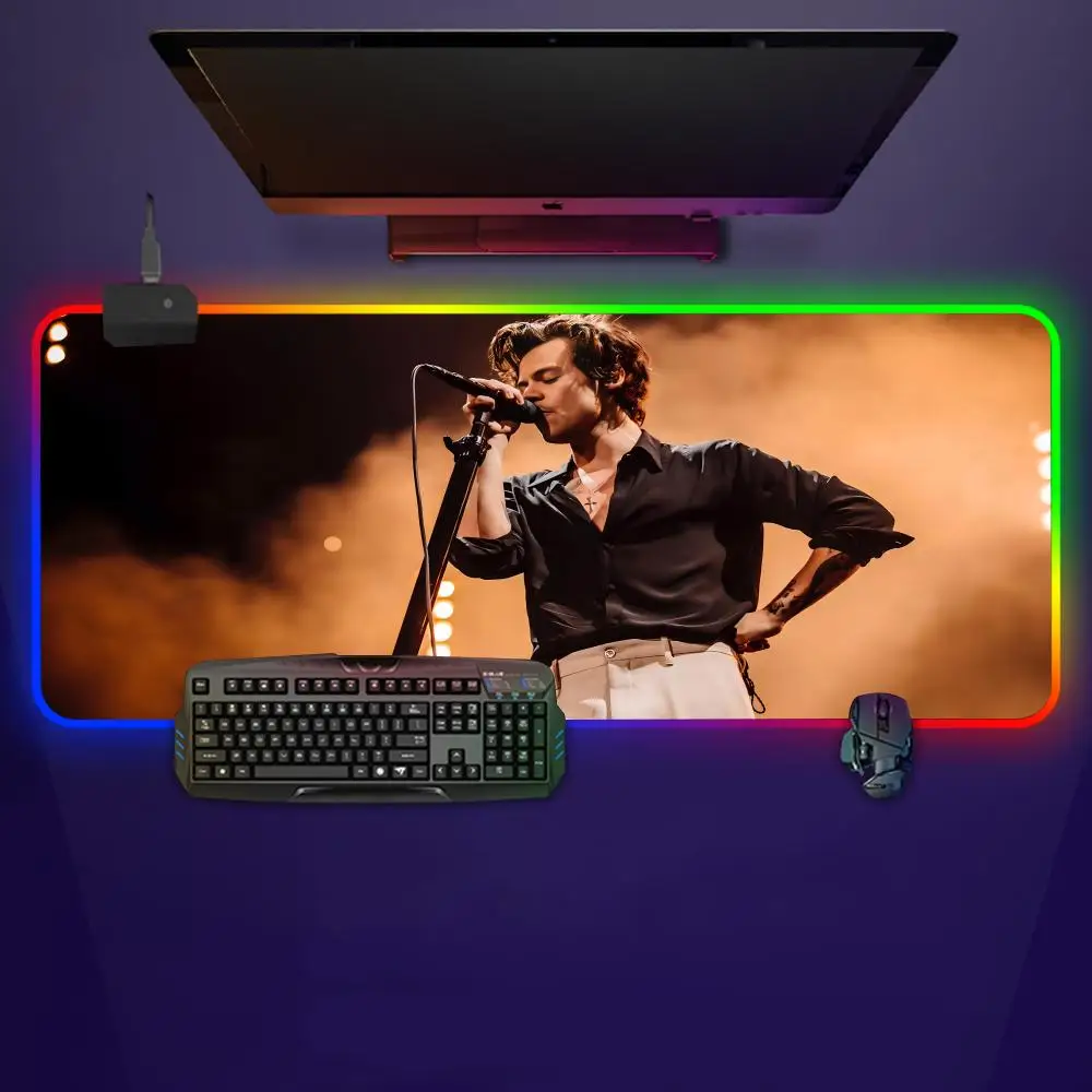 

S-Singer h-HaRRy s-Styles Mouse Pad LED Light Mousepad RGB 60x30cm Keyboard Cover Desk-mat Colorful Surface Mouse Pad Waterproof