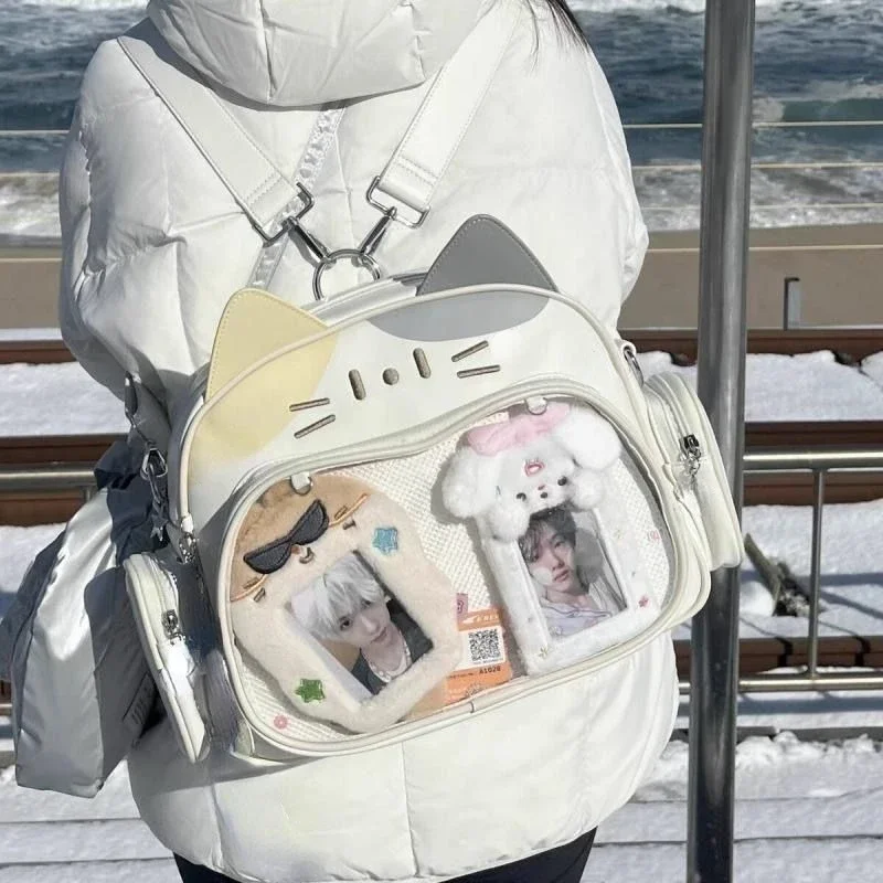 Xiuya Y2k mochilas de gato lindo para mujer, bolso de hombro informal de cuero Lolita Jk Harajuku, bolso Ita pequeño de estilo universitario a la