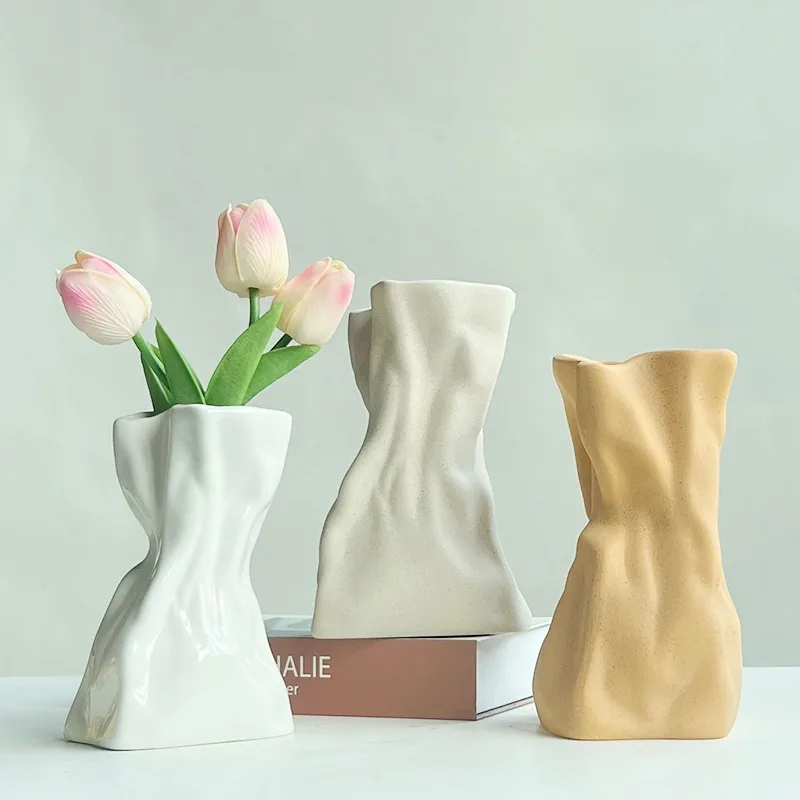 Nordic ceramic dried flower vase Ornament living room decor simulation tulip flower dining table home decoration hydroponic vase