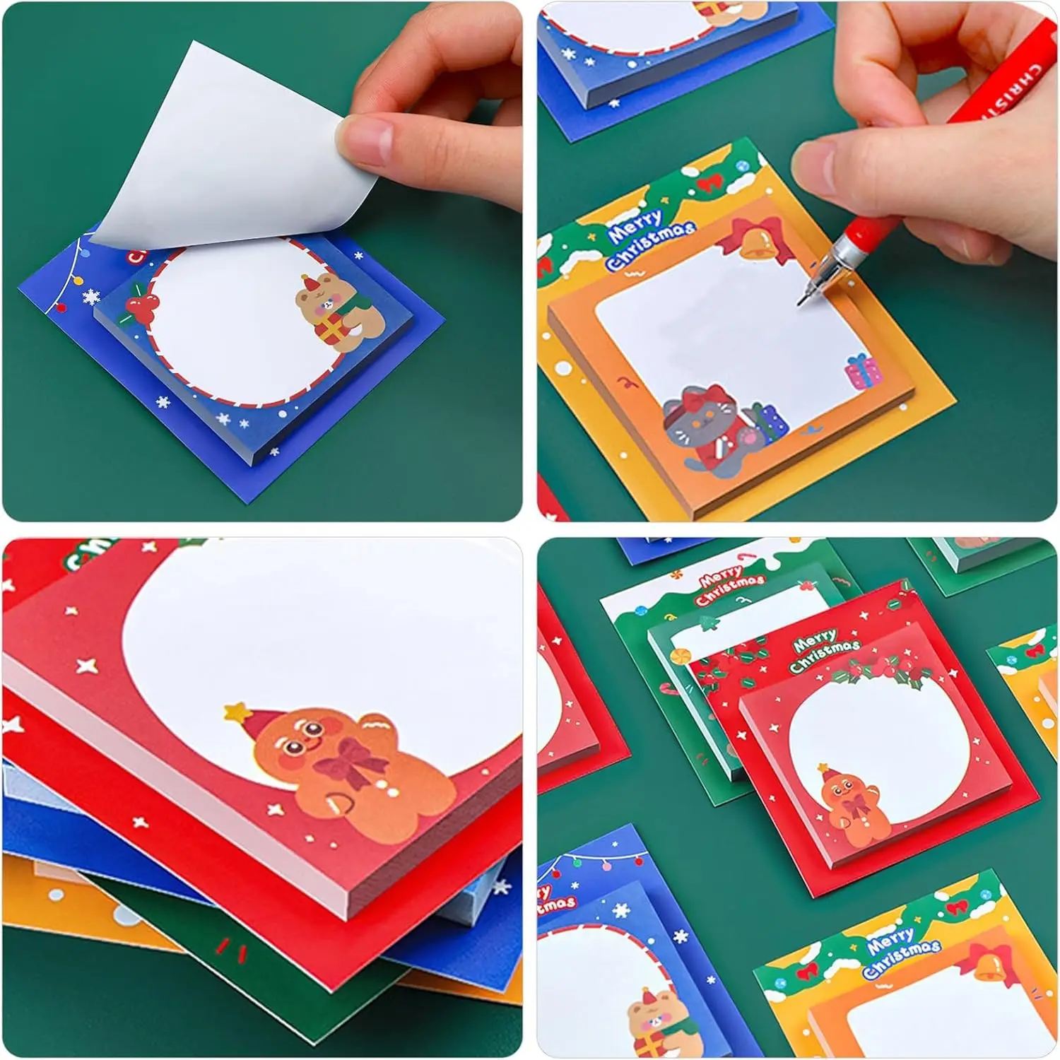 8 Pieces Christmas Self Sticky Notes Pad Notes Merry Christmas Labels Adhesive Memo Pads Message Note for Office Home School Xma