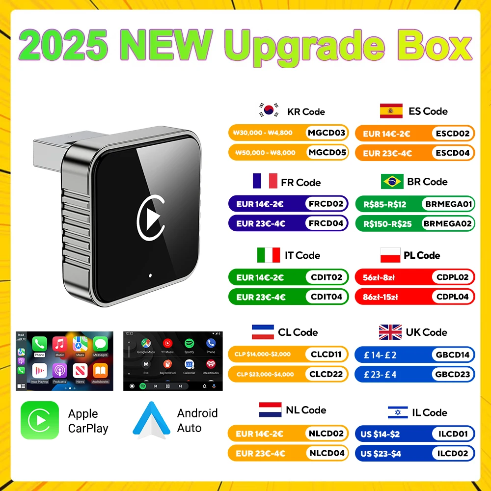 Wireless CarPlay Android 2025 New Smart Auto Adapter Hassle-Free Plug&Play Stable BT WiFi Connect OTA Upgradable Fit 99% Vehicle