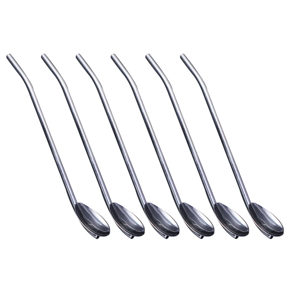 

6 pcs StainlessSteelStrawSpoon ReusableDrinkingSpoons MetalHollowHandle DurableLongLasting SummerBeverages
